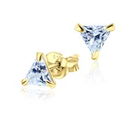 Gold Plated Triangle CZ Silver Stud Earrings STS-2644-GP